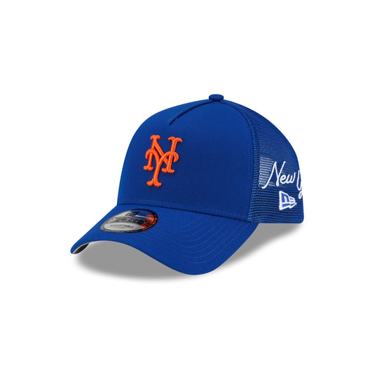New York Mets Side Script 9FORTY A-Frame Trucker Hat - New Era Cap