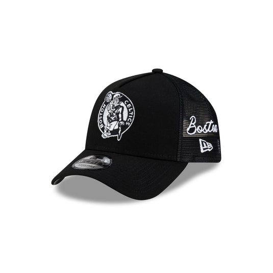 Boston Celtics Side Script Black 9FORTY A-Frame Trucker Hat - New Era Cap