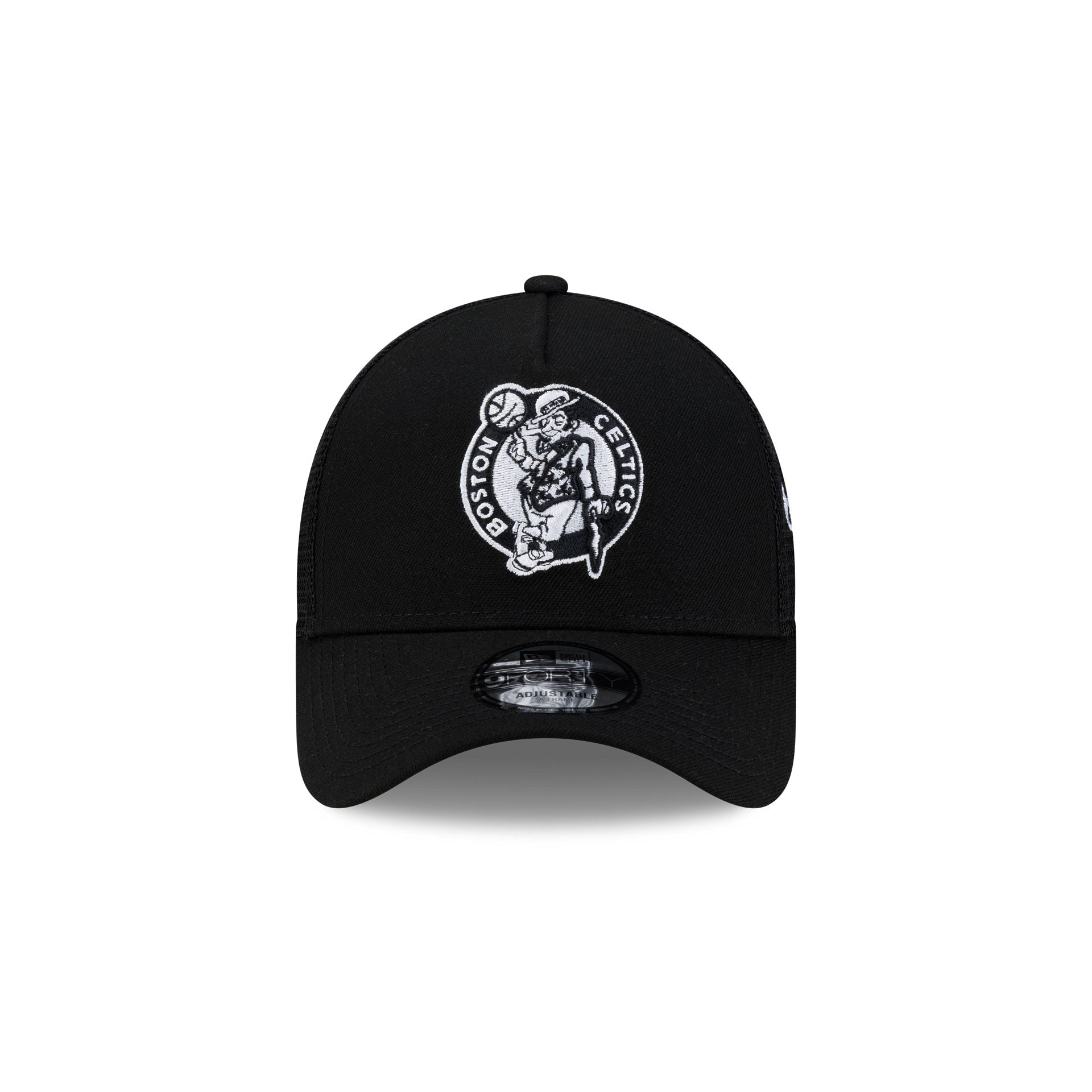 Boston Celtics Side Script Black 9FORTY A-Frame Trucker Hat