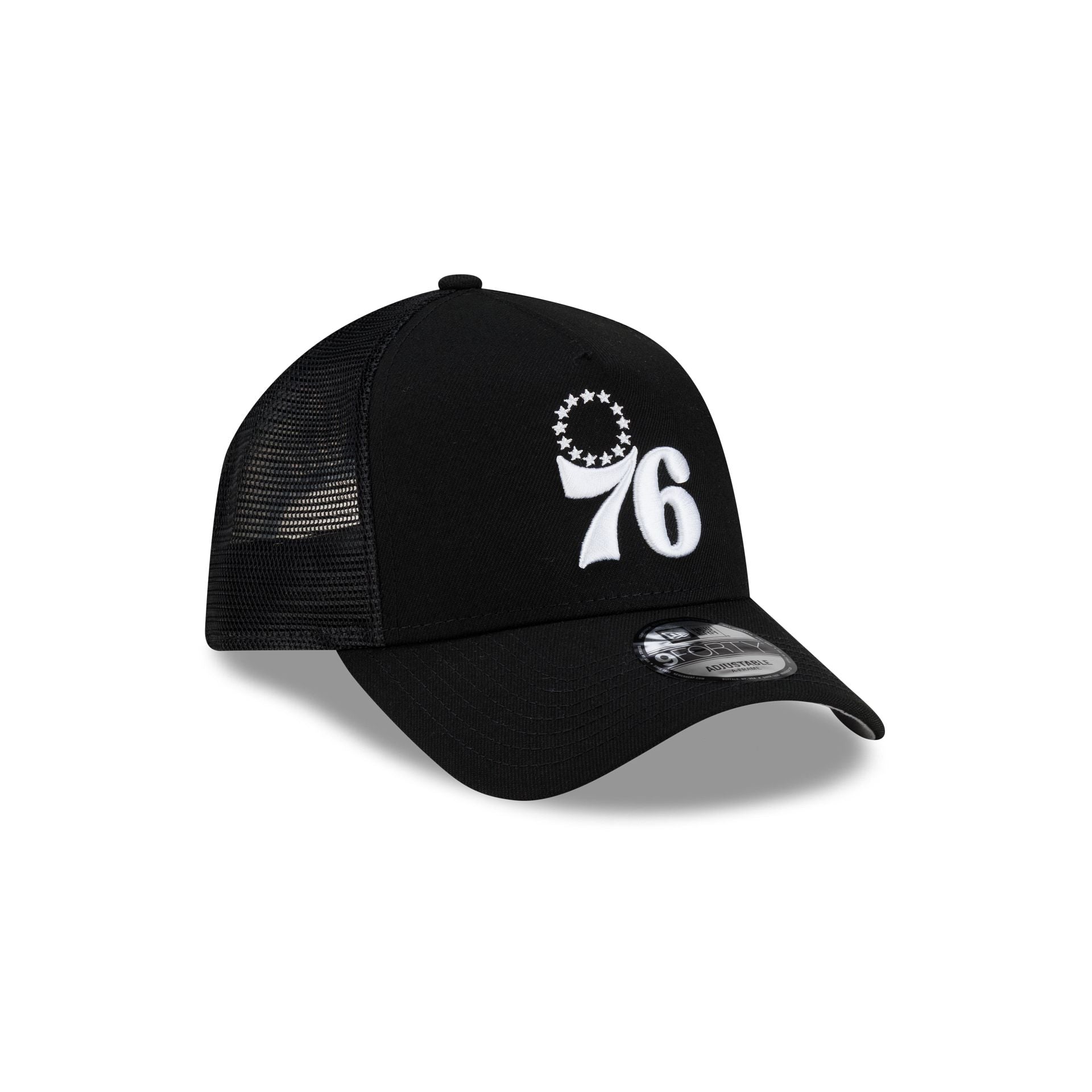 Philadelphia 76ers Side Script Black 9FORTY A-Frame Trucker Hat