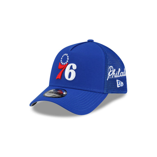 Philadelphia 76ers Side Script 9FORTY A-Frame Trucker Hat - New Era Cap