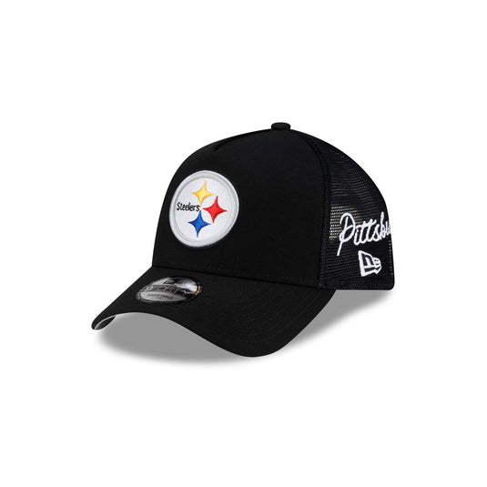Pittsburgh Steelers Side Script 9FORTY A-Frame Trucker Hat - New Era Cap
