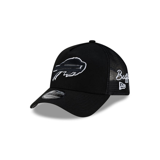 Buffalo Bills Side Script Black 9FORTY A-Frame Trucker Hat - New Era Cap