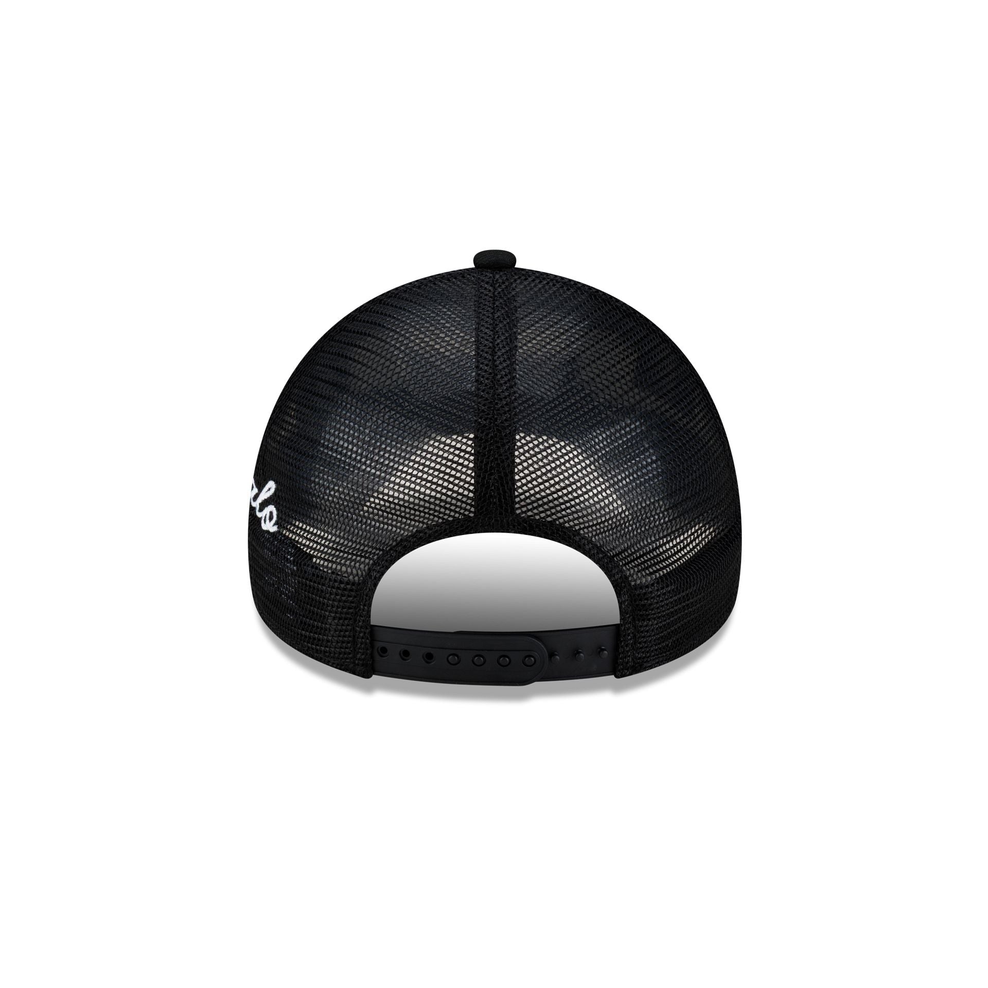 Buffalo Bills Side Script Black 9FORTY A-Frame Trucker Hat
