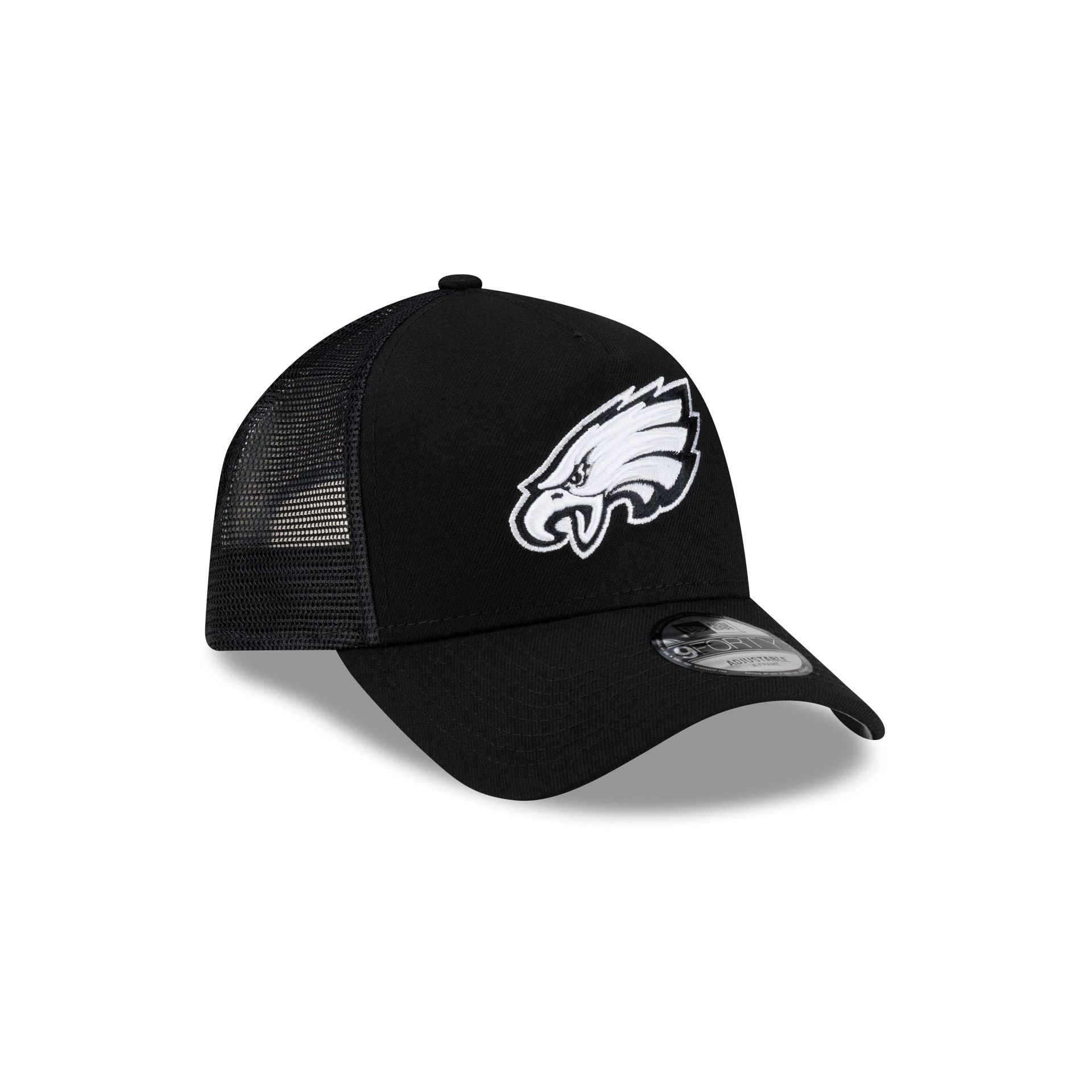 Philadelphia Eagles Side Script Black 9FORTY A-Frame Trucker Hat