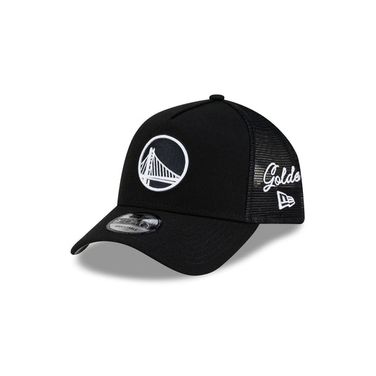 Golden State Warriors Side Script Black 9FORTY A-Frame Trucker Hat - New Era Cap