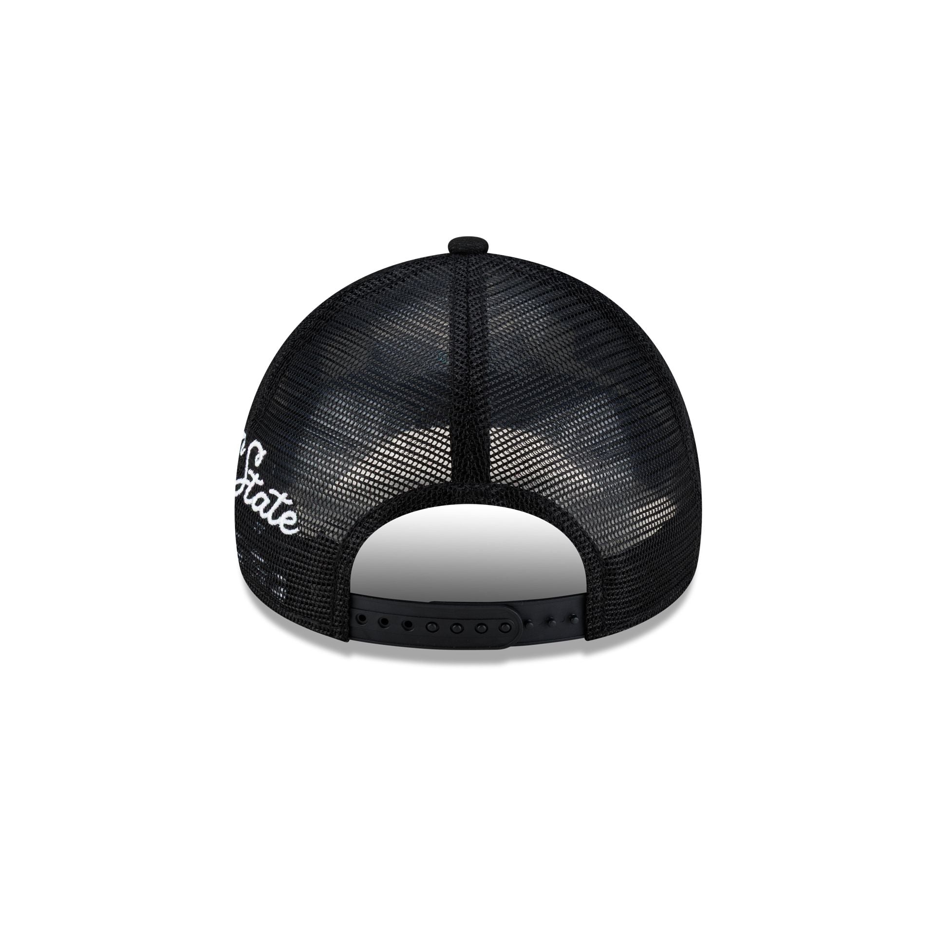 Golden State Warriors Side Script Black 9FORTY A-Frame Trucker Hat