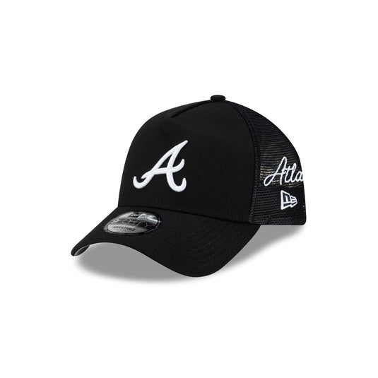 Atlanta Braves Side Script Black 9FORTY A-Frame Trucker Hat - New Era Cap
