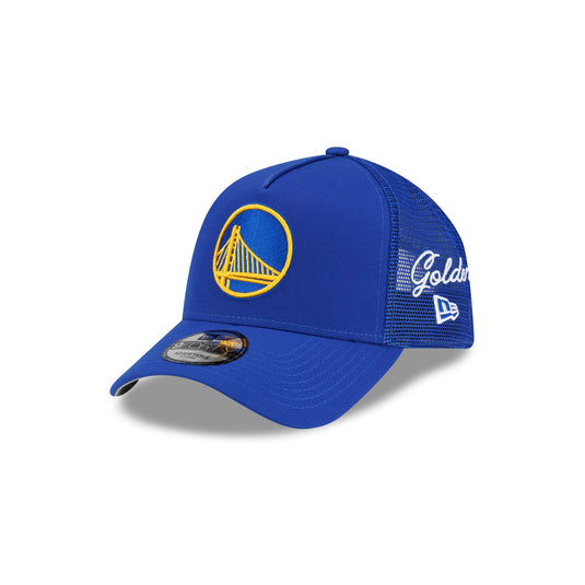 Golden State Warriors Side Script 9FORTY A-Frame Trucker Hat - New Era Cap