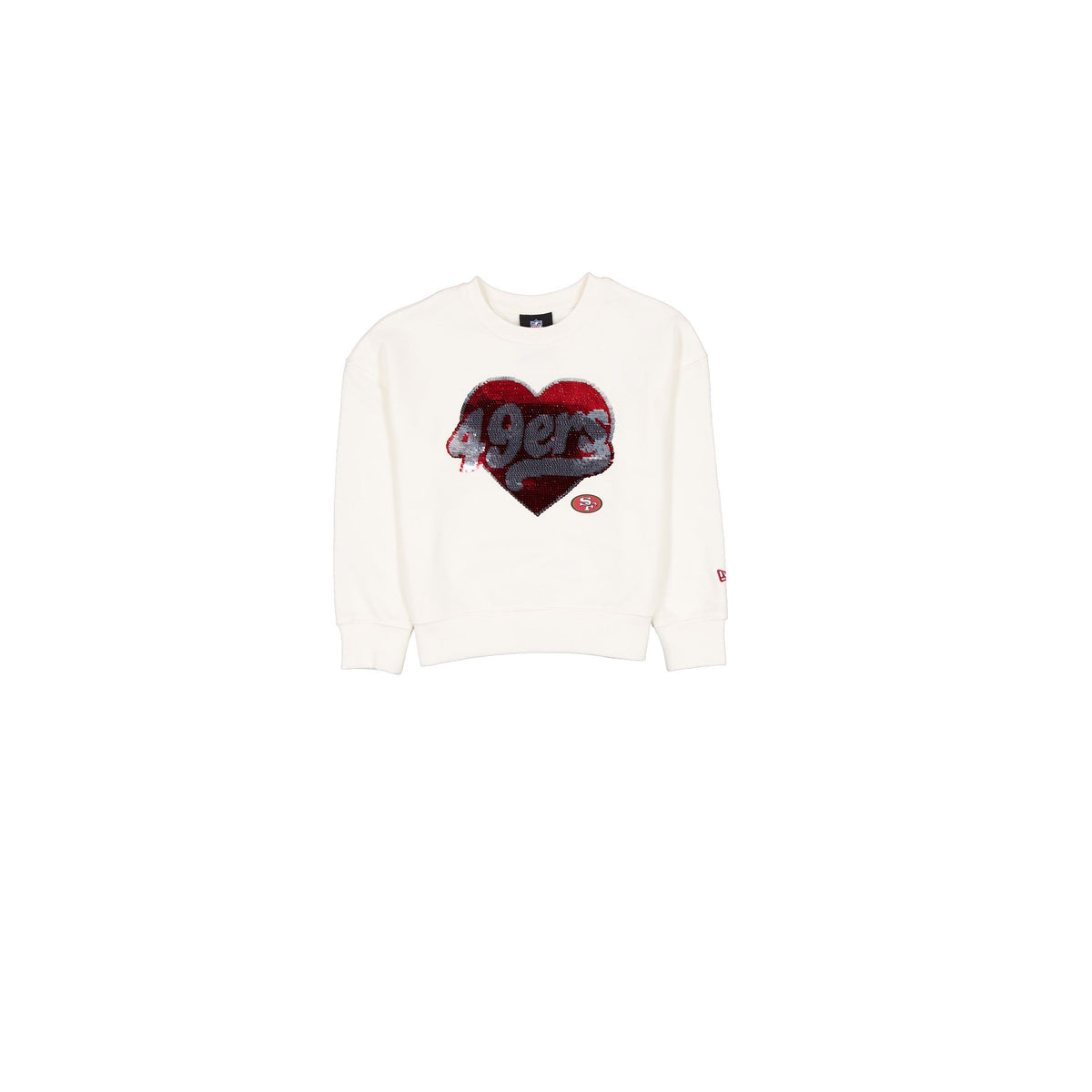 San Francisco 49ers Girls Sequin Heart Chrome White Crewneck