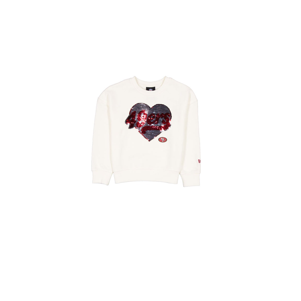 San Francisco 49ers Girls Sequin Heart Chrome White Crewneck