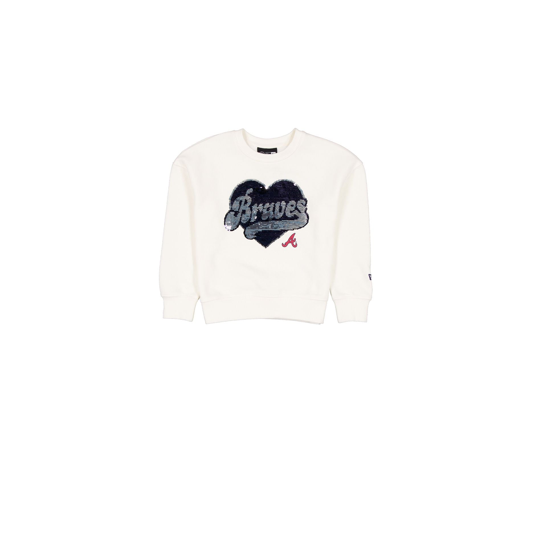 Atlanta Braves Girls Sequin Heart Chrome White Crewneck