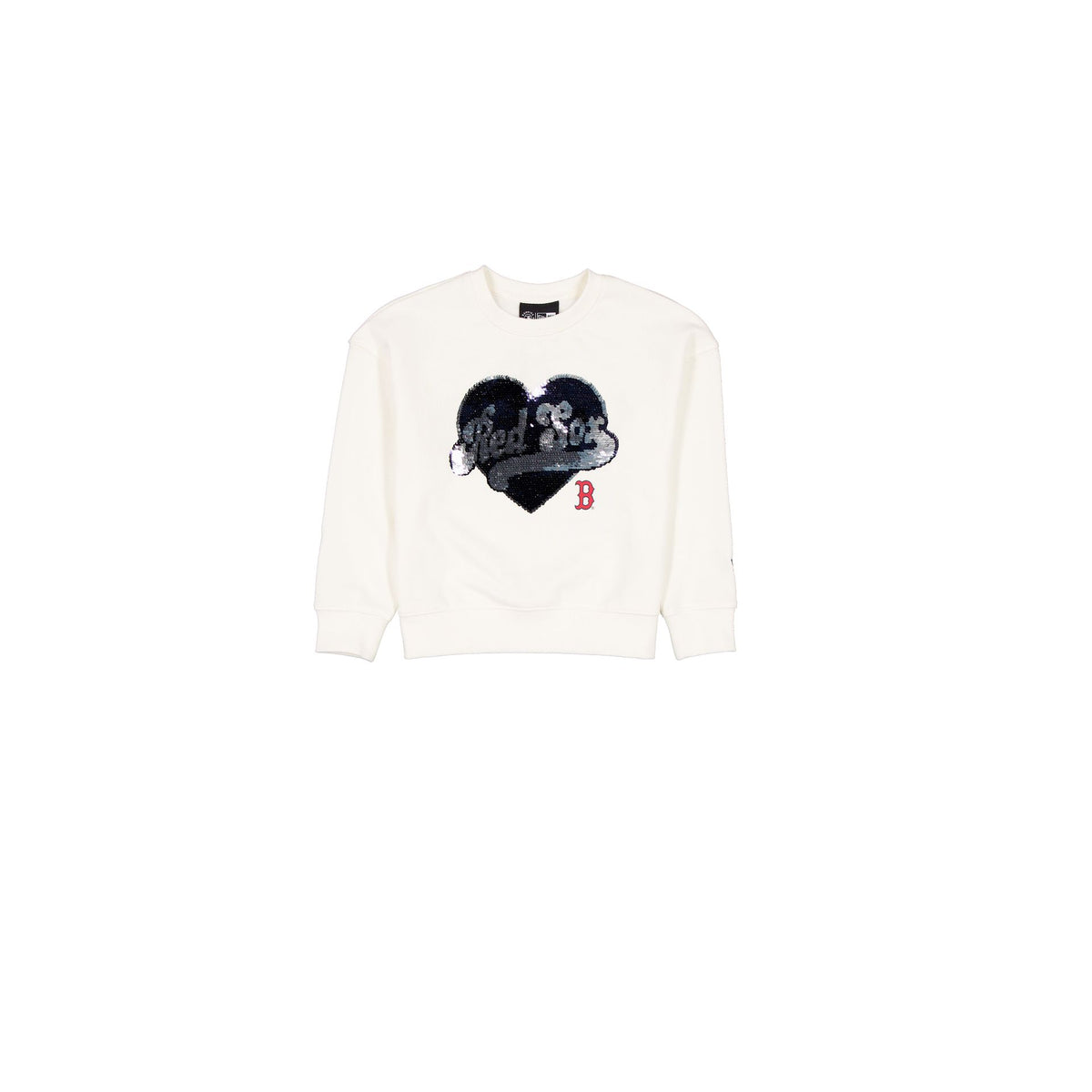 Boston Red Sox Girls Sequin Heart Chrome White Crewneck