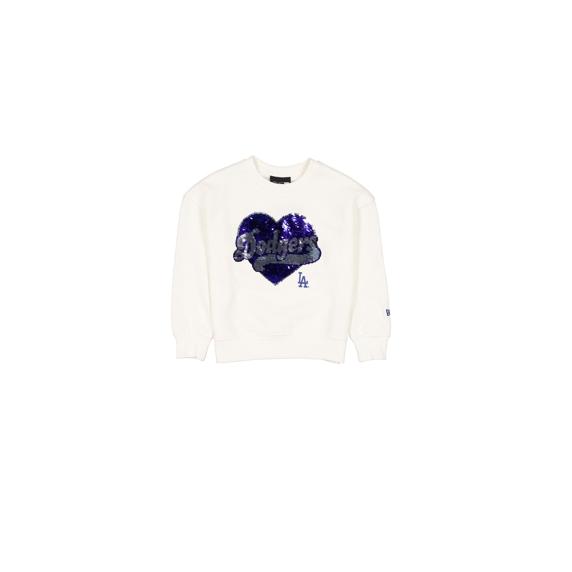 Los Angeles Dodgers Girls Sequin Heart Chrome White Crewneck