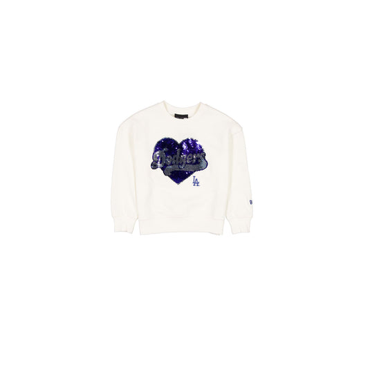 Los Angeles Dodgers Girls Sequin Heart Chrome White Crewneck