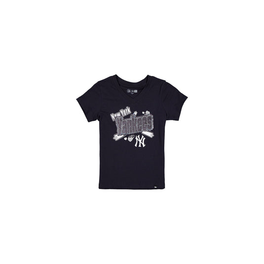 New York Yankees Girls Sequin Wordmark T-Shirt