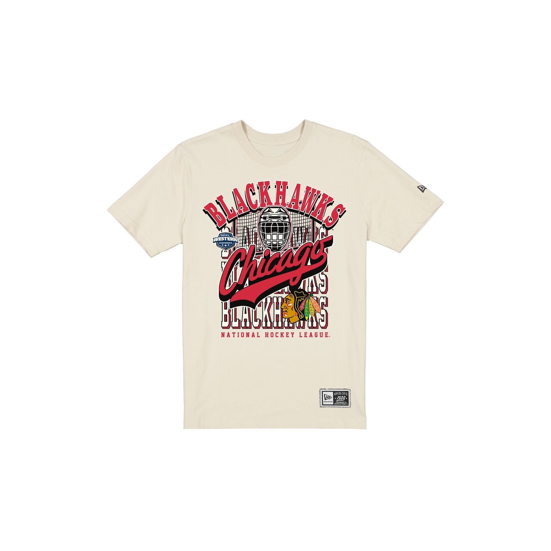 Chicago Blackhawks Throwback Helmet Chrome White T-Shirt