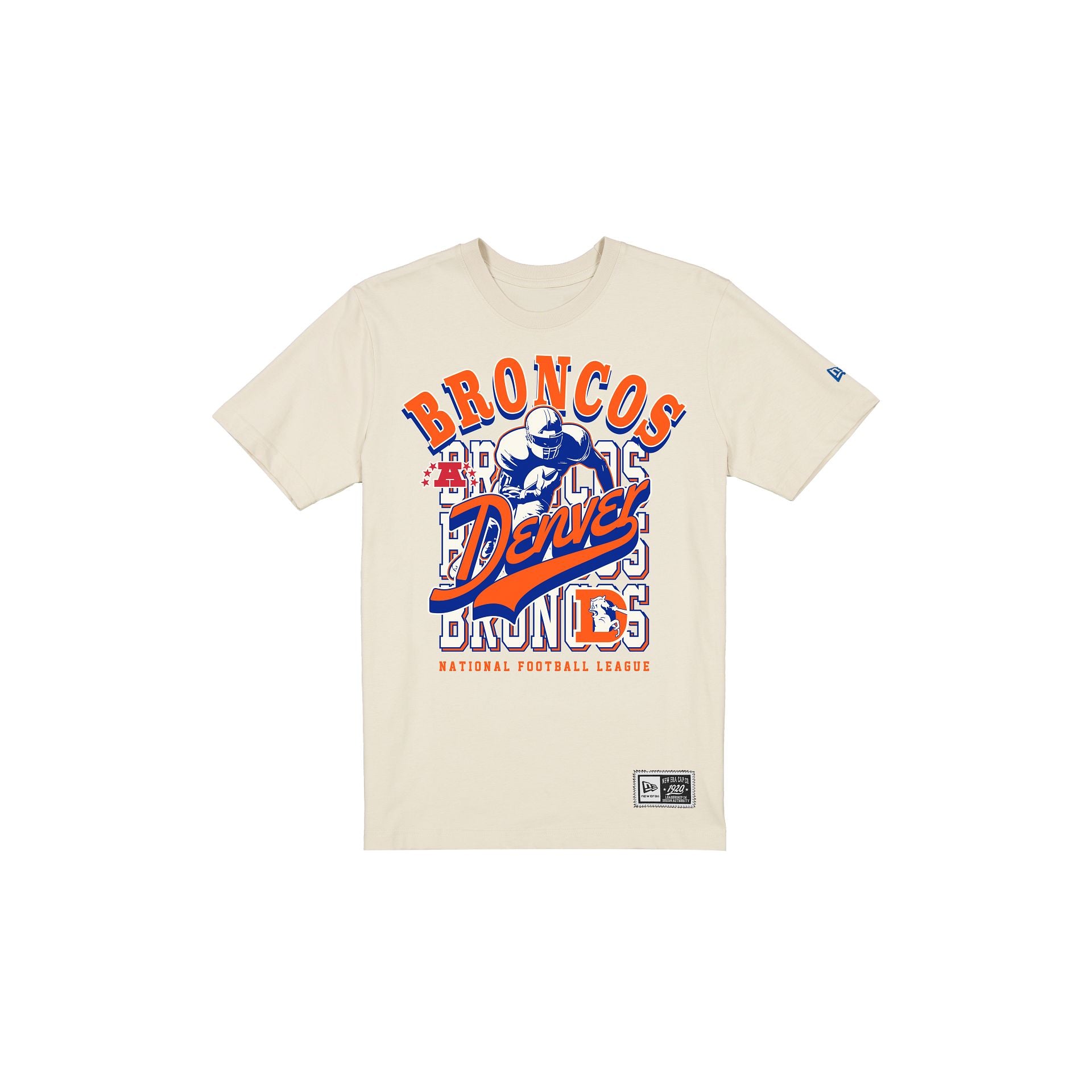 Denver Broncos Throwback Helmet Chrome White T-Shirt