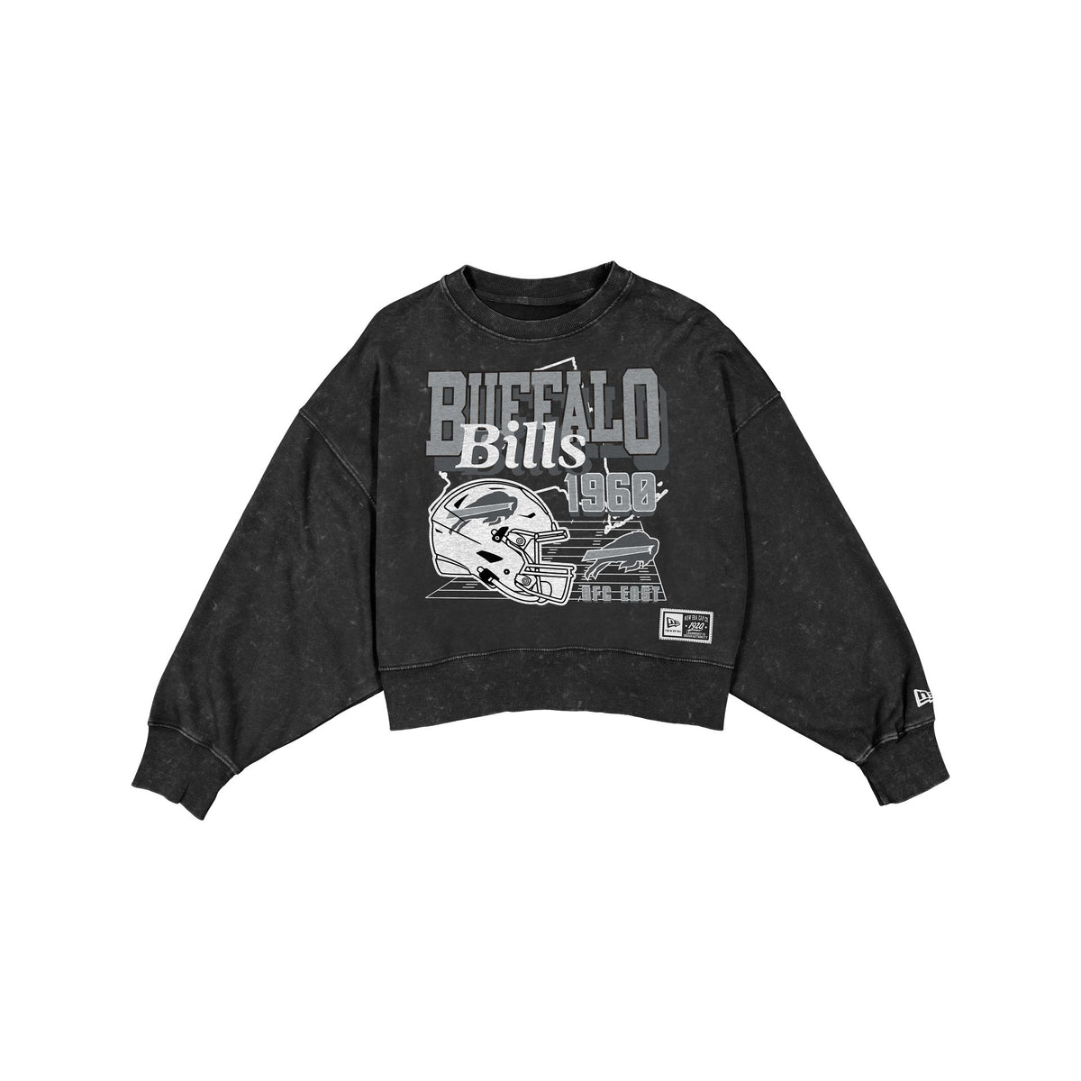 Buffalo Bills Women's Throwback Cropped Washed Black Crewneck