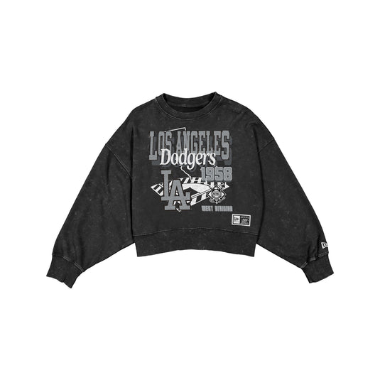 Los Angeles Dodgers Women's Throwback Cropped Washed Black Crewneck