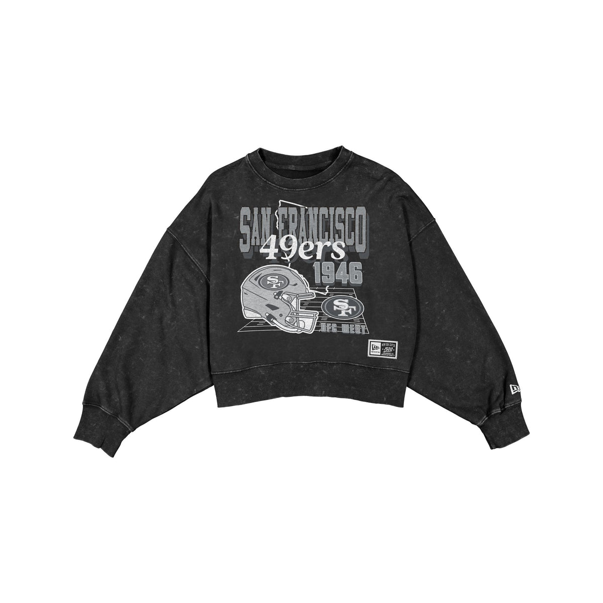San Francisco 49ers Women's Throwback Cropped Washed Black Crewneck