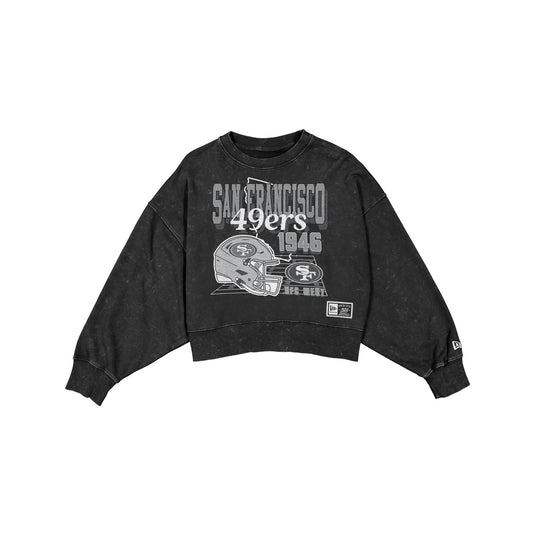 San Francisco 49ers Women's Throwback Cropped Washed Black Crewneck