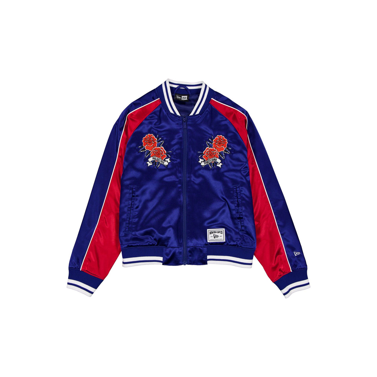 Philadelphia 76ers Women's Floral Satin Varsity Jacket