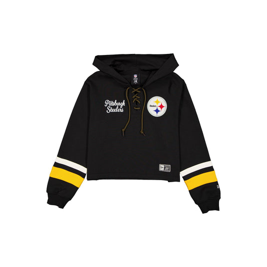 Pittsburgh Steelers Women's Throwback Cropped Tie Hoodie