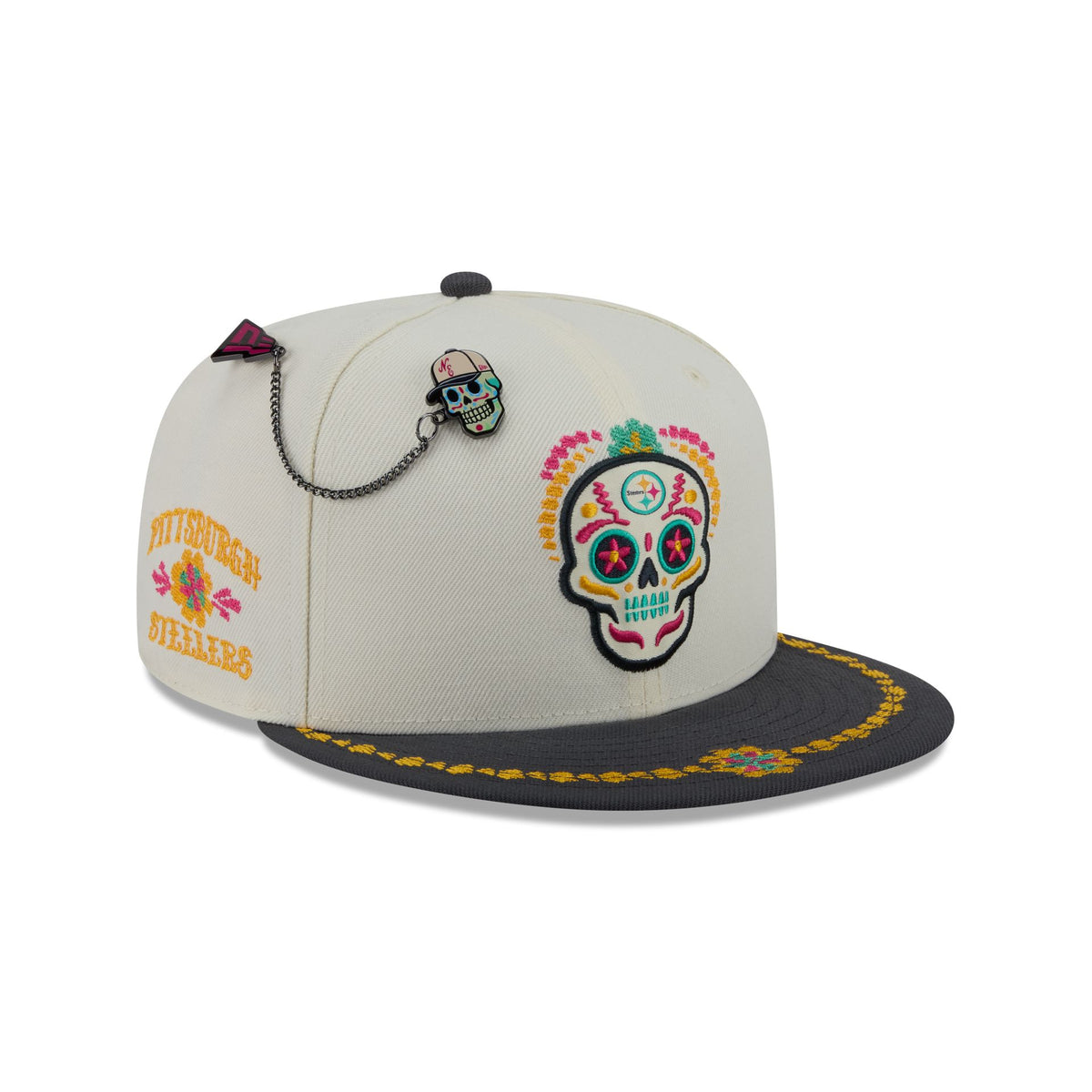 Pittsburgh Steelers Day of the Dead Chrome White 59FIFTY Fitted Hat