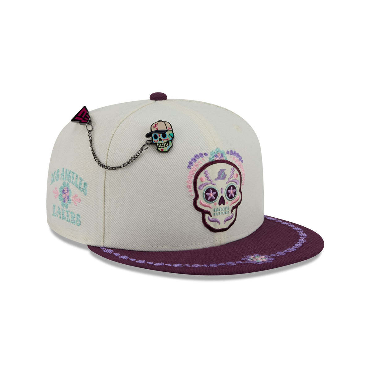Los Angeles Lakers Day of the Dead Chrome White 59FIFTY Fitted Hat