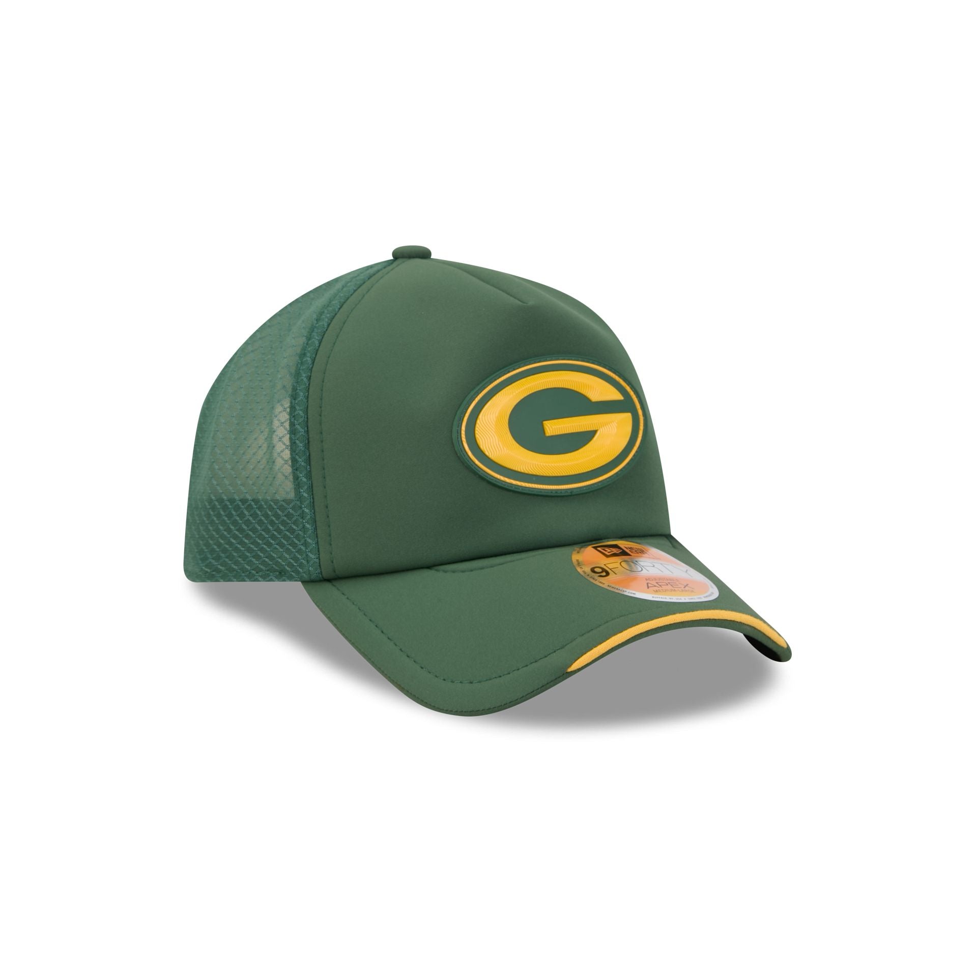 【新品・未使用】 The HORiZONE（グリップコード：アーミーカーキ） Green Bay Packers 2026 Sideline 9FORTY APEX Trucker Hat – New Era Cap