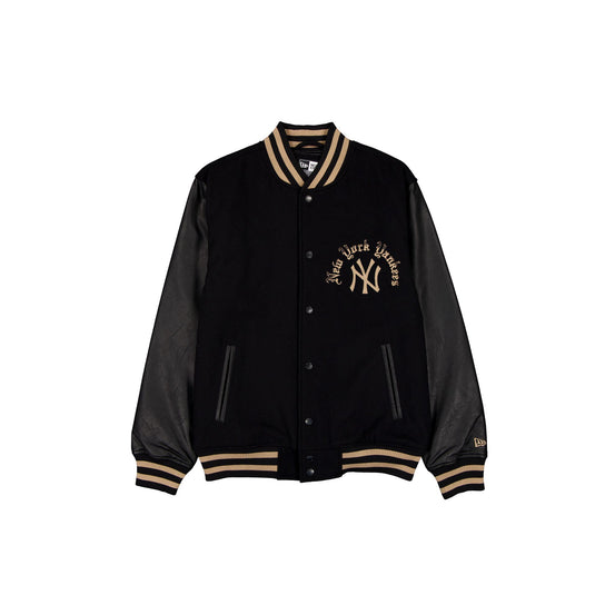 New York Yankees Gothic Lettering Black Wool Varsity Jacket