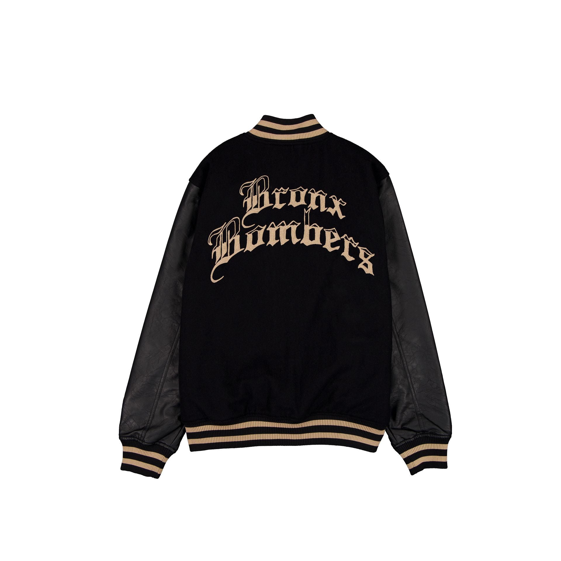 New York Yankees Gothic Lettering Black Wool Varsity Jacket – New