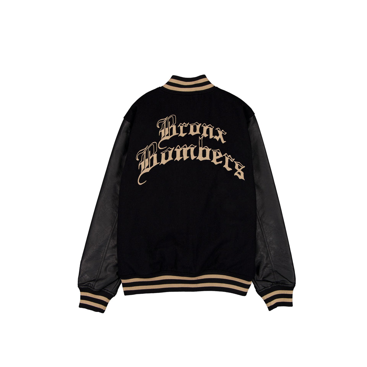 New York Yankees Gothic Lettering Black Wool Varsity Jacket