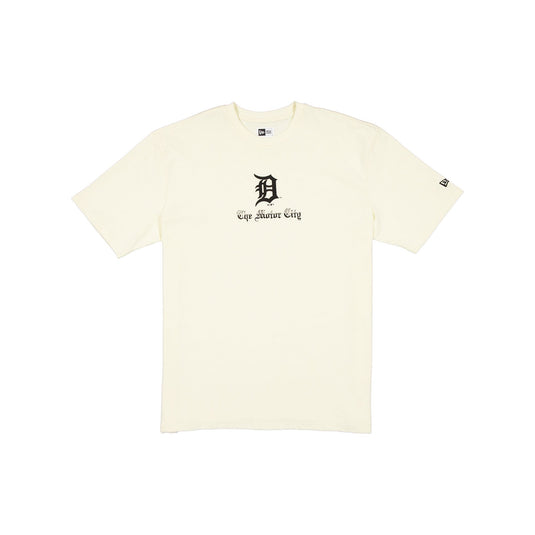 Detroit Tigers Gothic Lettering Chrome White T-Shirt
