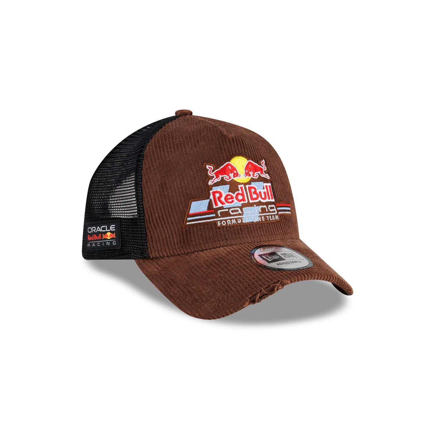 Oracle Red Bull Racing Distressed Brown Corduroy 9FORTY A-Frame Trucker Hat