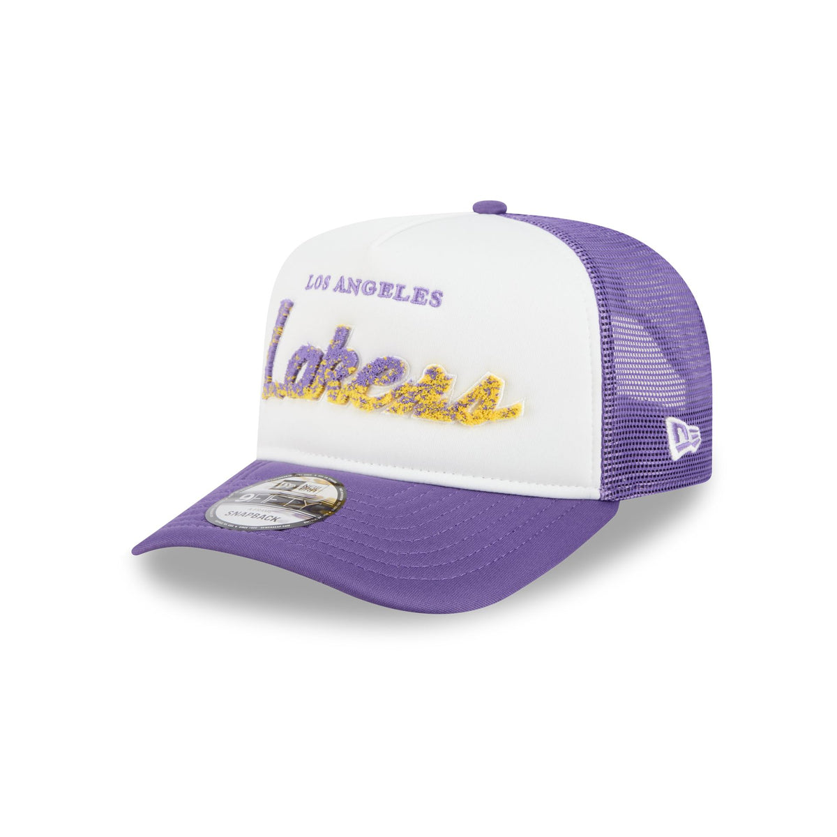 Los Angeles Lakers Fade Script 9FIFTY A-Frame Trucker Hat