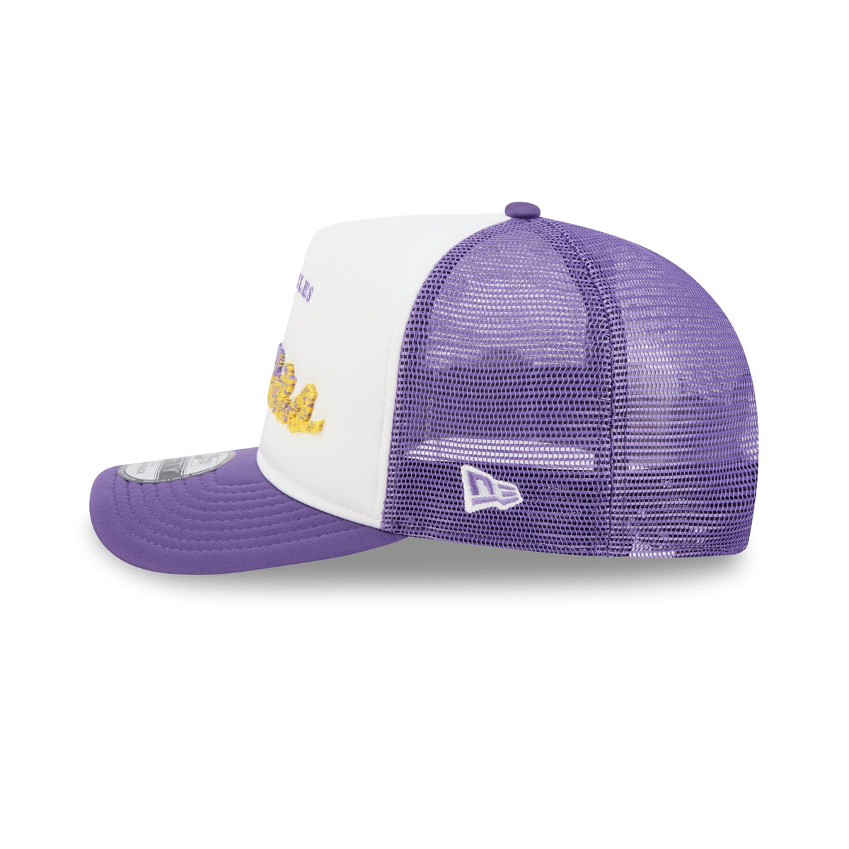 Los Angeles Lakers Fade Script 9FIFTY A-Frame Trucker Hat