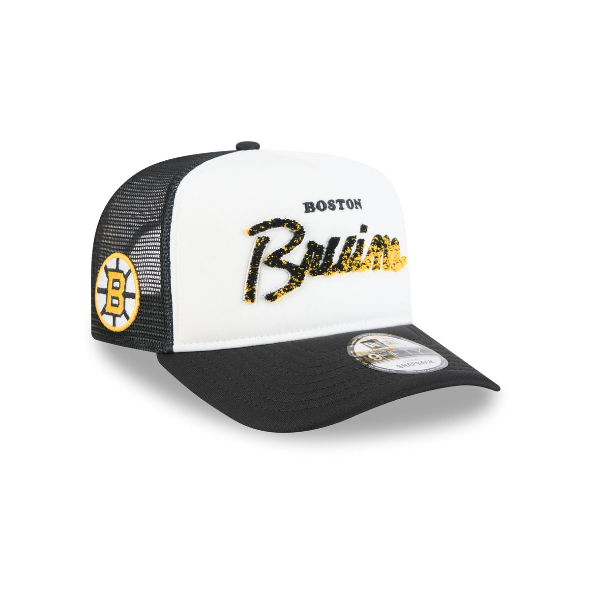 Boston Bruins Fade Script 9FIFTY A-Frame Trucker Hat