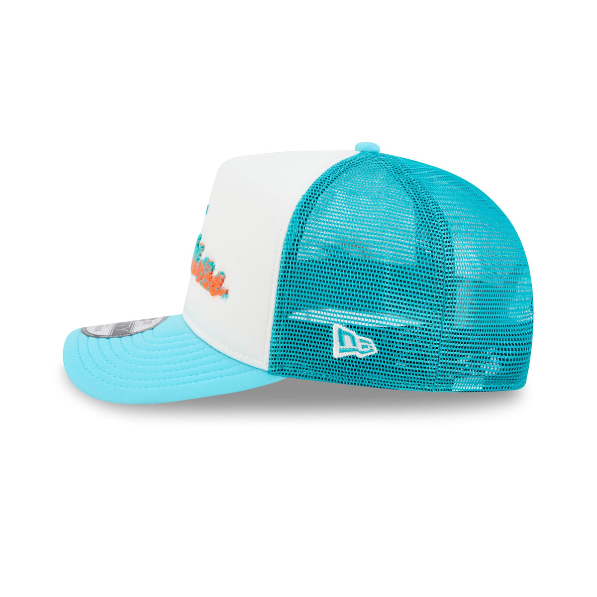 Miami Dolphins Fade Script 9FIFTY A-Frame Trucker Hat