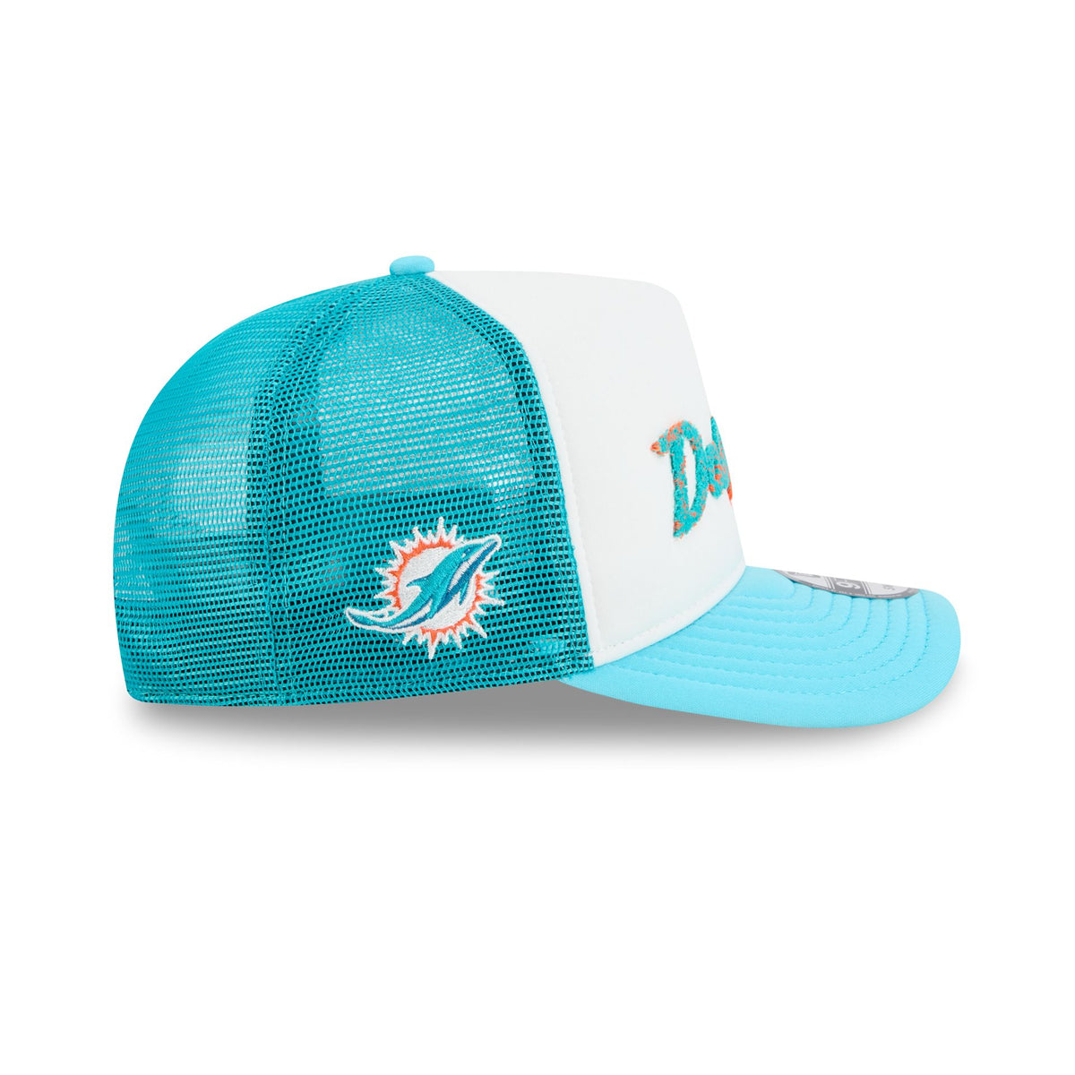 Miami Dolphins Fade Script 9FIFTY A-Frame Trucker Hat
