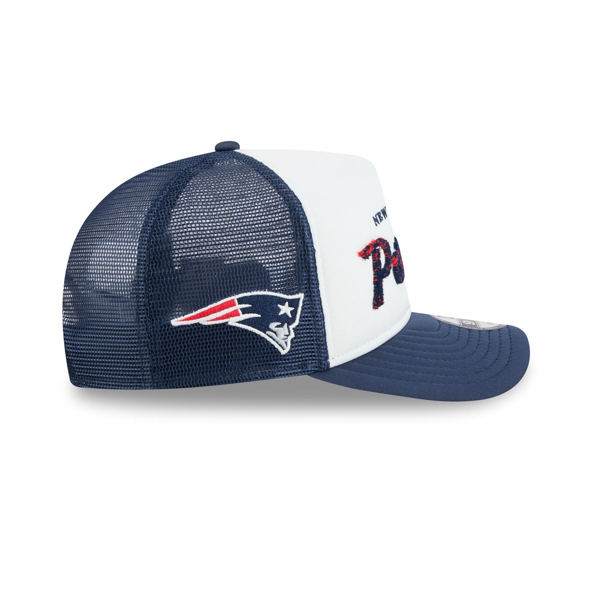 New England Patriots Fade Script 9FIFTY A-Frame Trucker Hat