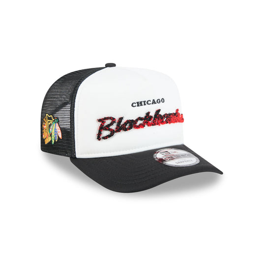 Chicago Blackhawks Fade Script 9FIFTY A-Frame Trucker Hat