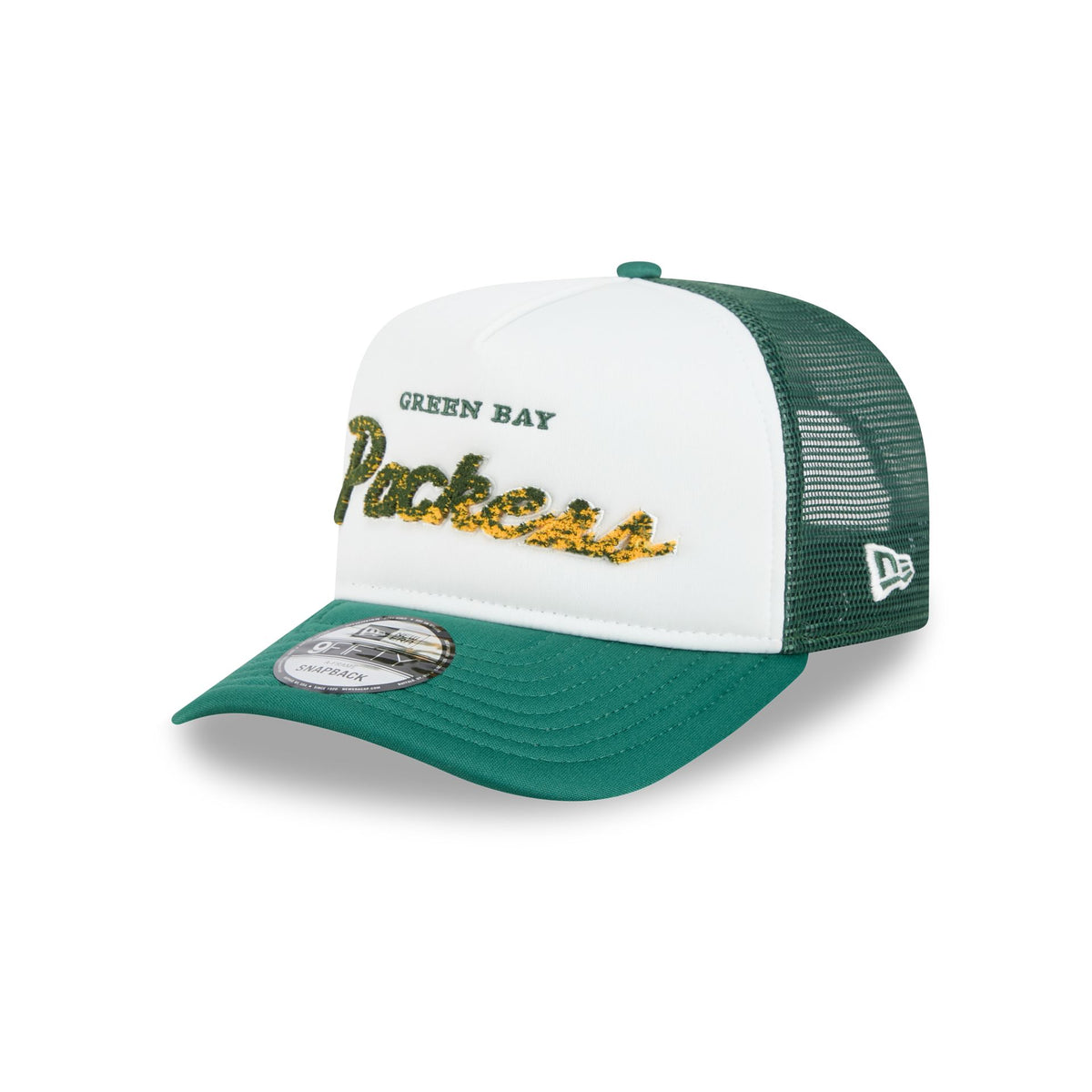 Green Bay Packers Fade Script 9FIFTY A-Frame Trucker Hat