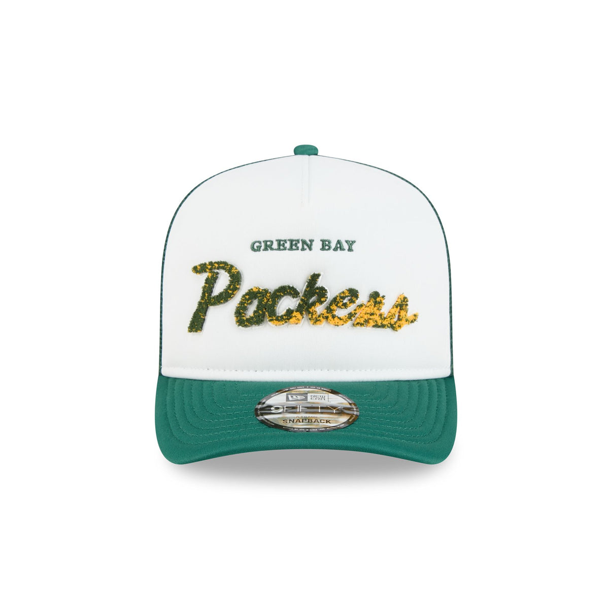 Green Bay Packers Fade Script 9FIFTY A-Frame Trucker Hat