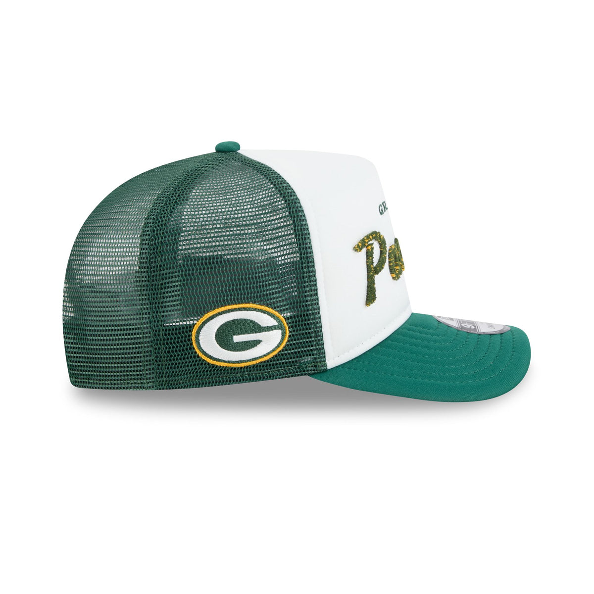 Green Bay Packers Fade Script 9FIFTY A-Frame Trucker Hat