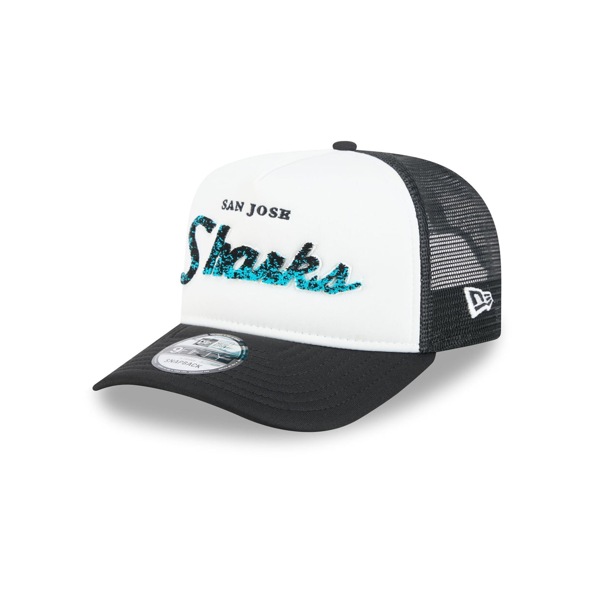 San Jose Sharks Fade Script 9FIFTY A-Frame Trucker Hat