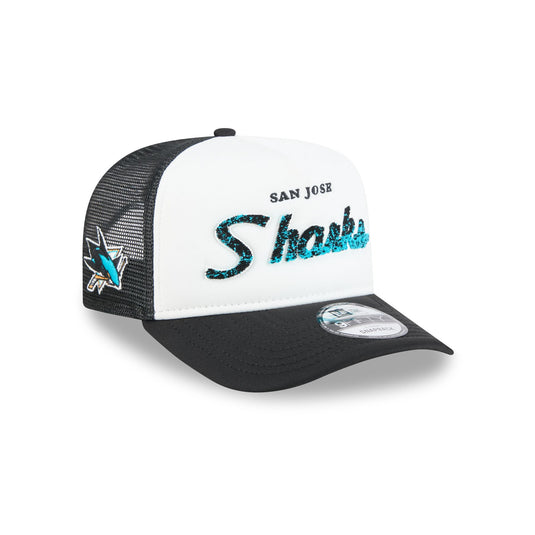 San Jose Sharks Fade Script 9FIFTY A-Frame Trucker Hat