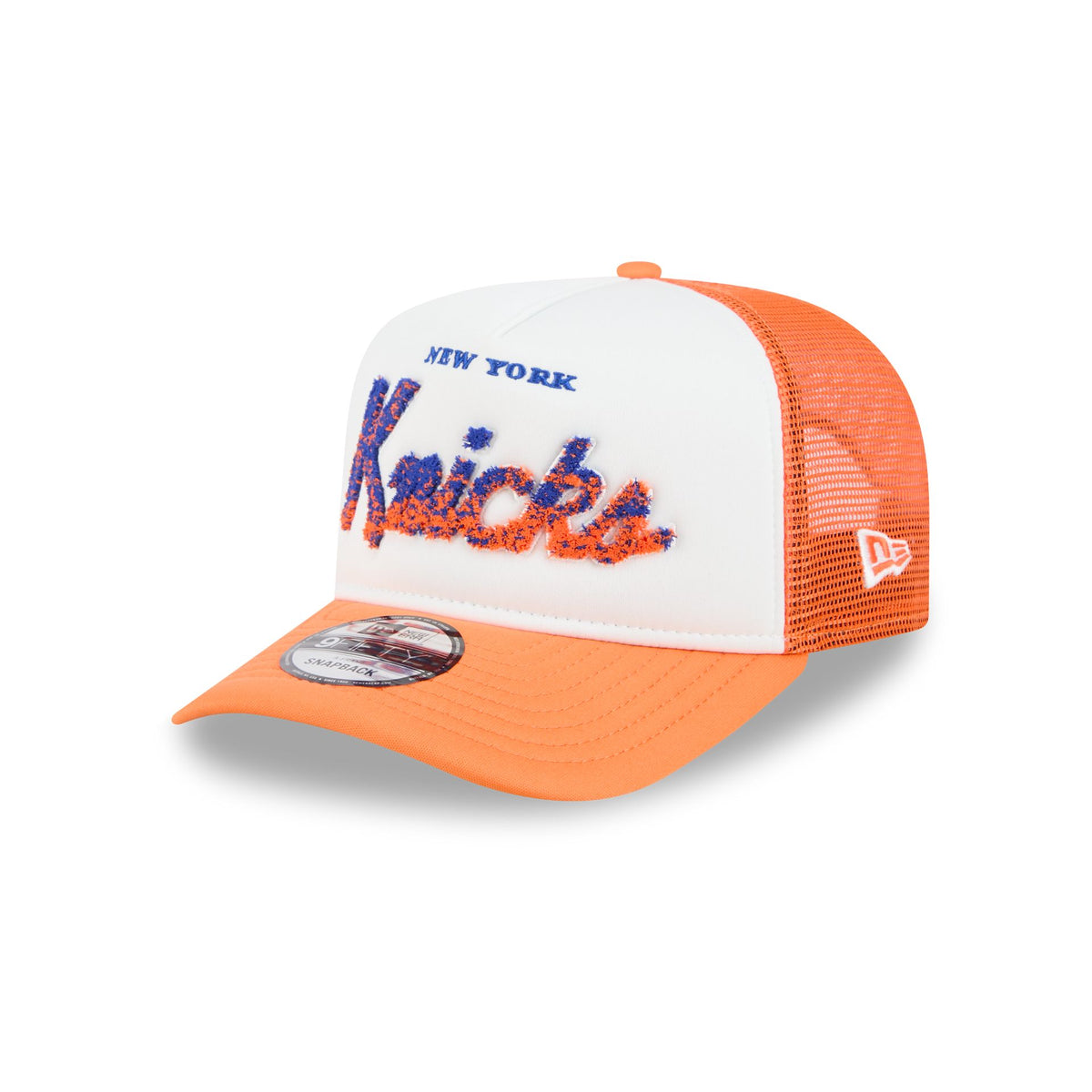 New York Knicks Fade Script 9FIFTY A-Frame Trucker Hat