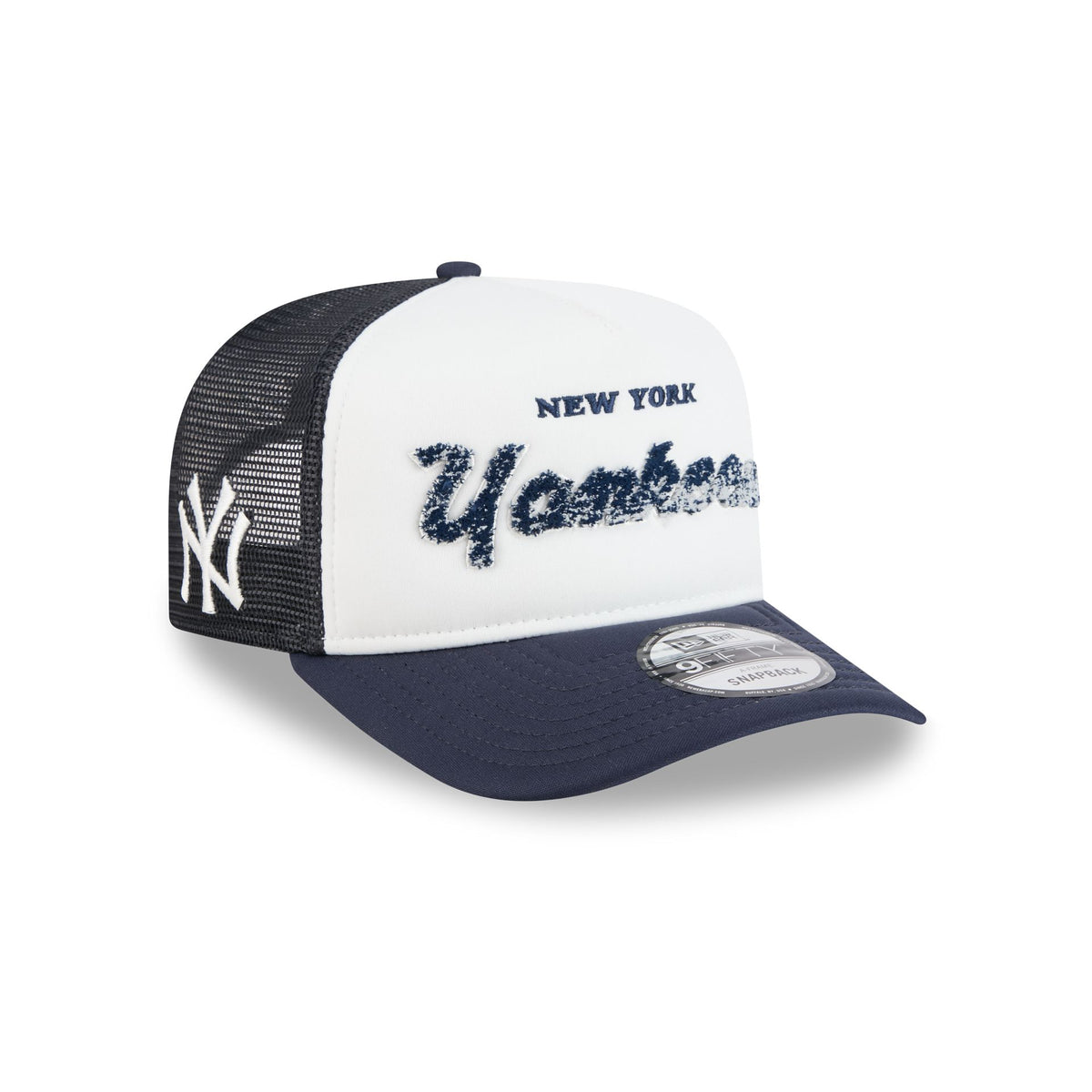 New York Yankees Fade Script 9FIFTY A-Frame Trucker Hat